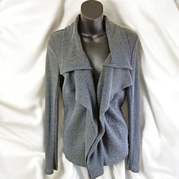 Theory Riva Gray Ribbed Waterfall‎ Open Front Cardigan - Picture 2 of 8